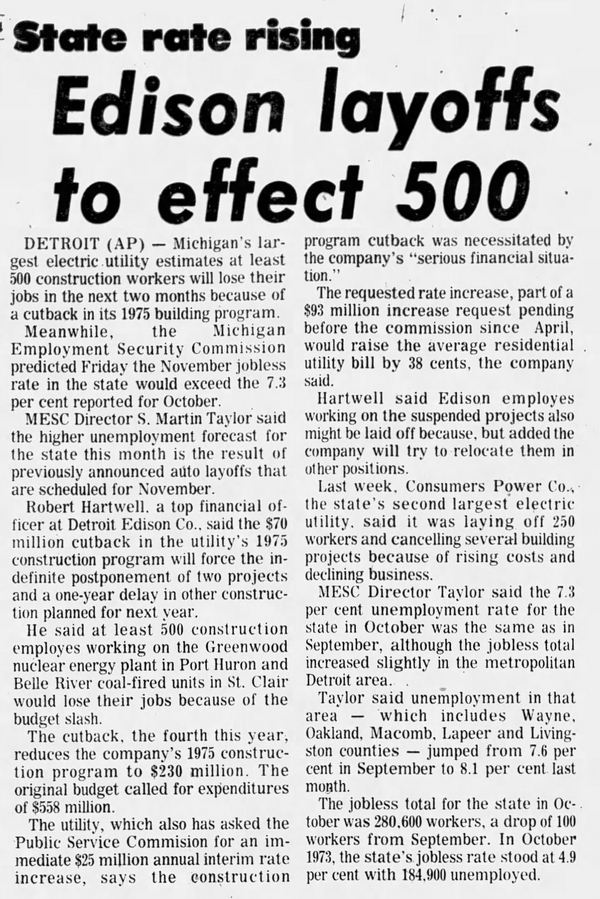 Greenwood Nuclear Power Plant (Cancelled) - Nov 1974 Layoffs And Delay